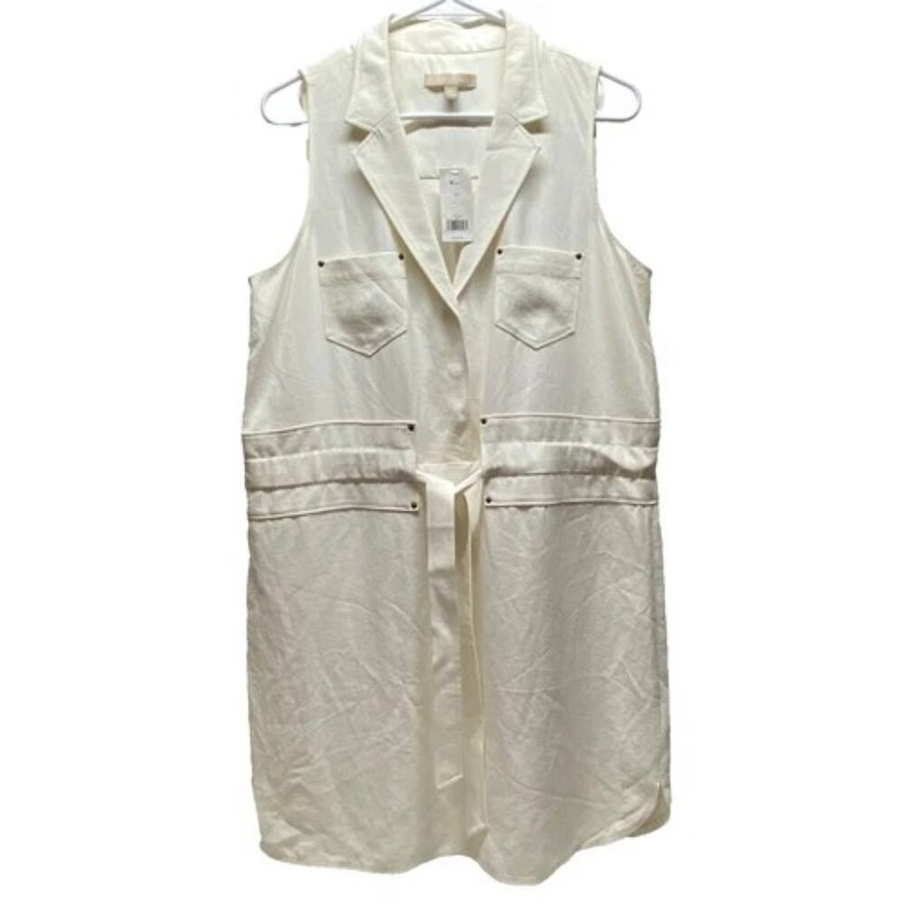 Banana Republic Sleeveless Tie Front Dress Women's 12 Ivory White $130 NWT